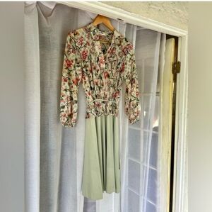 Vintage 60s Floral Sheer Romantic  Pleated Skirt Dress Retro Size Xs Fairy